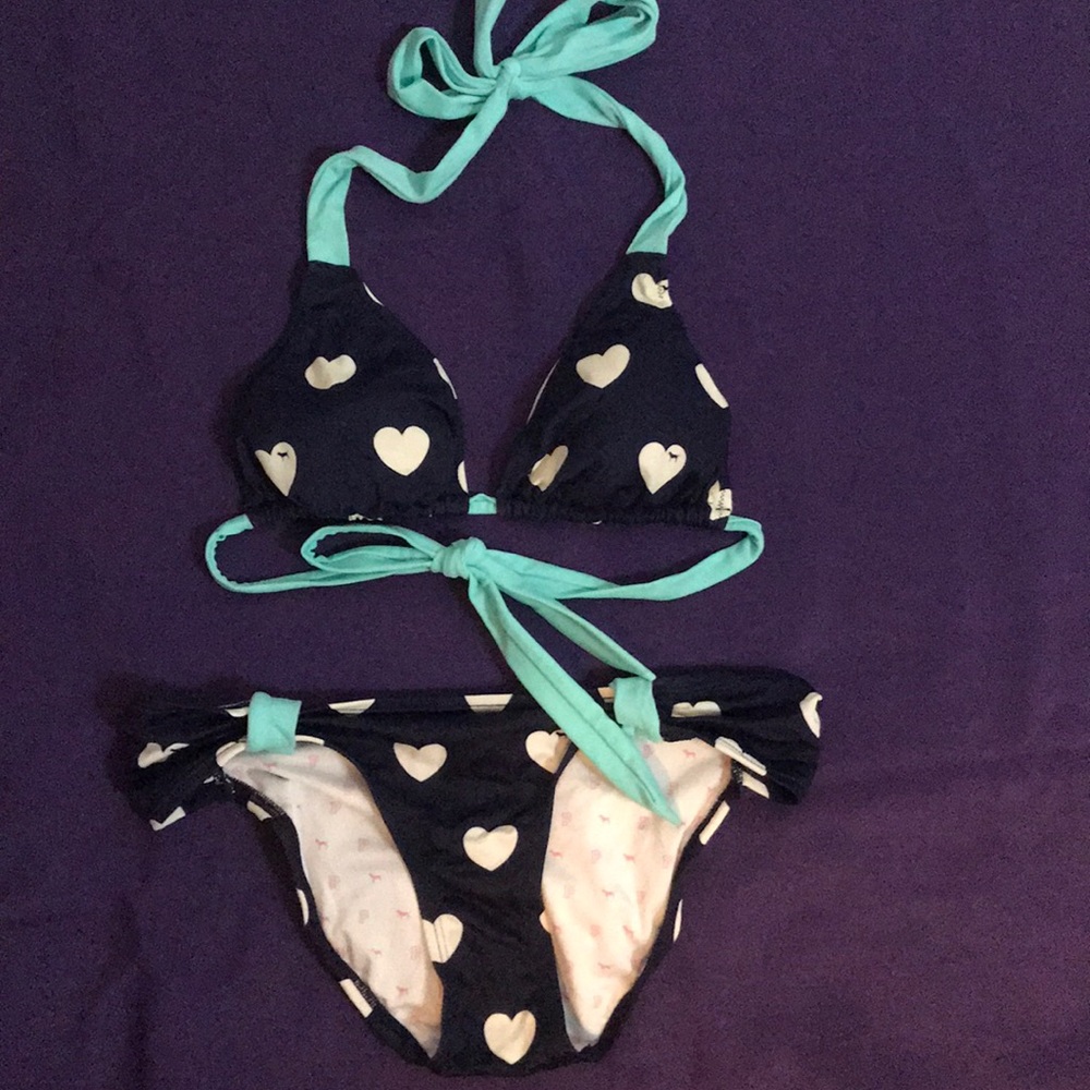 Victoria’s Secret Pink Heart Bikini Navy sz small